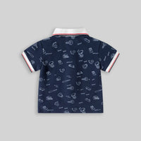 Boys Navy Blue Sports Graphics Casual Polo T-Shirt Tshirts