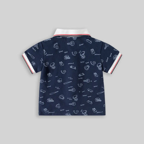 Boys Navy Blue Sports Graphics Casual Polo T-Shirt Tshirts