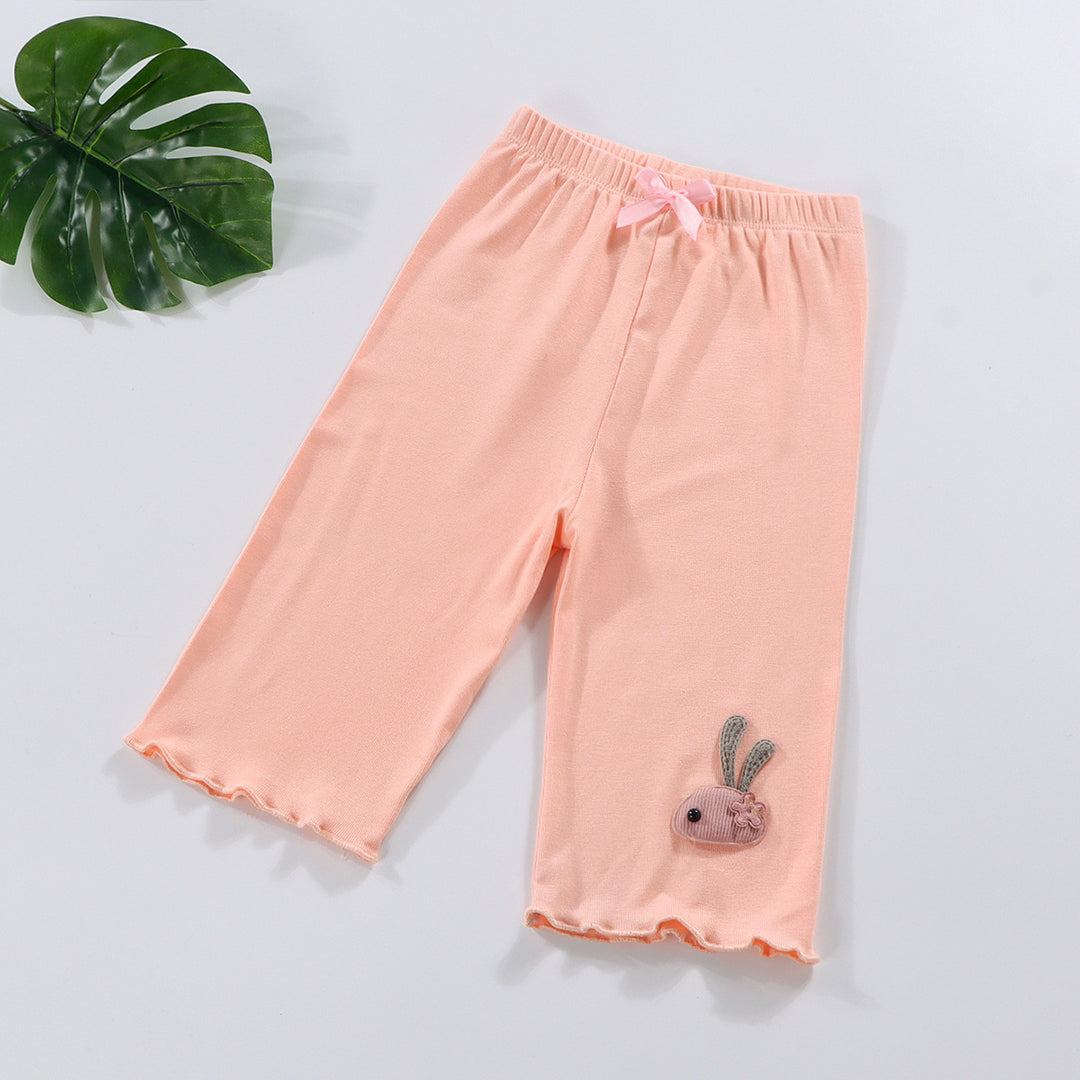 Girls Bunny Applique Pants With Bow Pants
