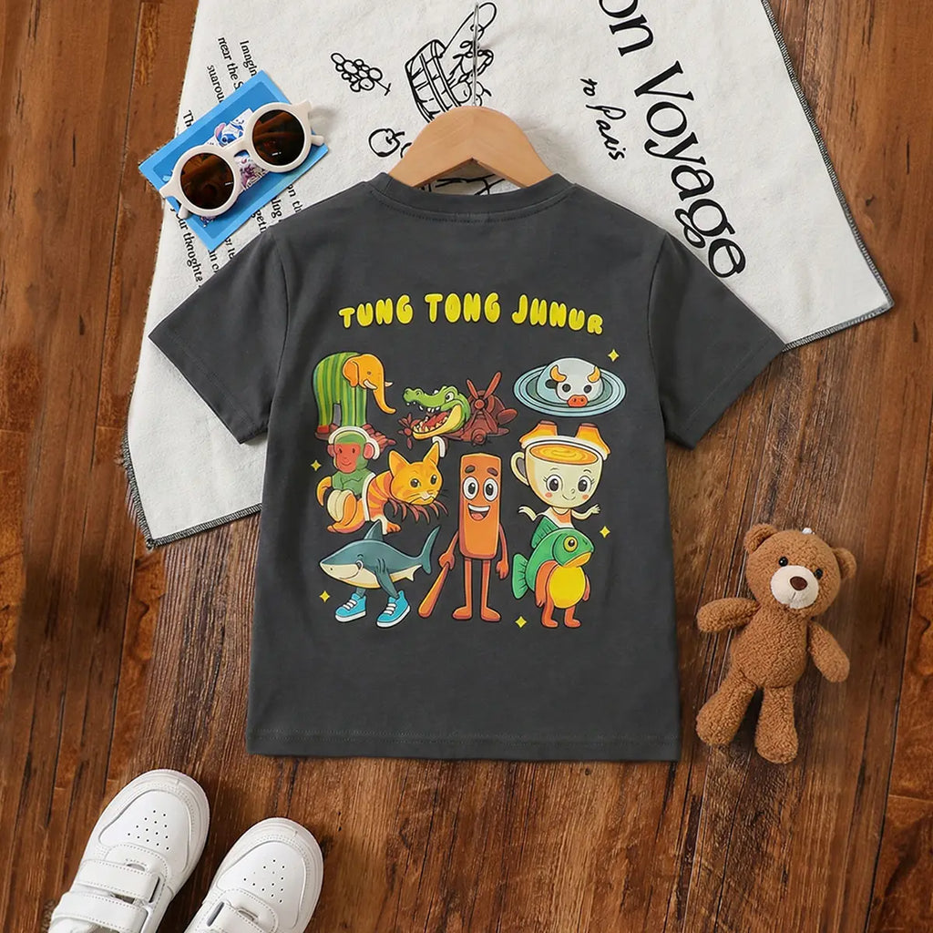 Boys Dark Grey Animal Graphic Short Sleeve T-Shirt Tshirts