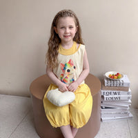 Girls Yellow Cat Graphic Sleeveless Top With Elasticated Pants Sets 2 pc. Sets