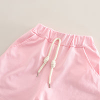Girls Pink 3D Applique Polo T-shirt With Shorts And Hairclips Set 2 pc. Sets