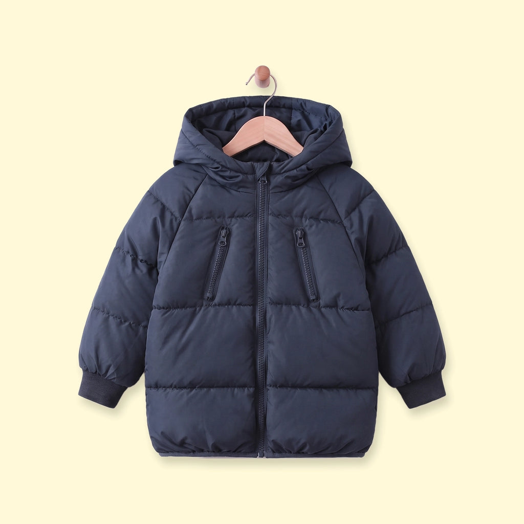Boys Navy Blue Quilted Hooded Zip-up Jacket Coats & Jackets Navy Blue 1-2 Y