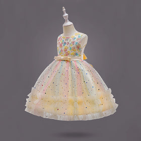 Girls Yellow Heart Applique Fit & Flare Party Wear Dress Party Dresses