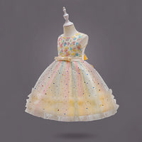 Girls Yellow Heart Applique Fit & Flare Party Wear Dress Party Dresses