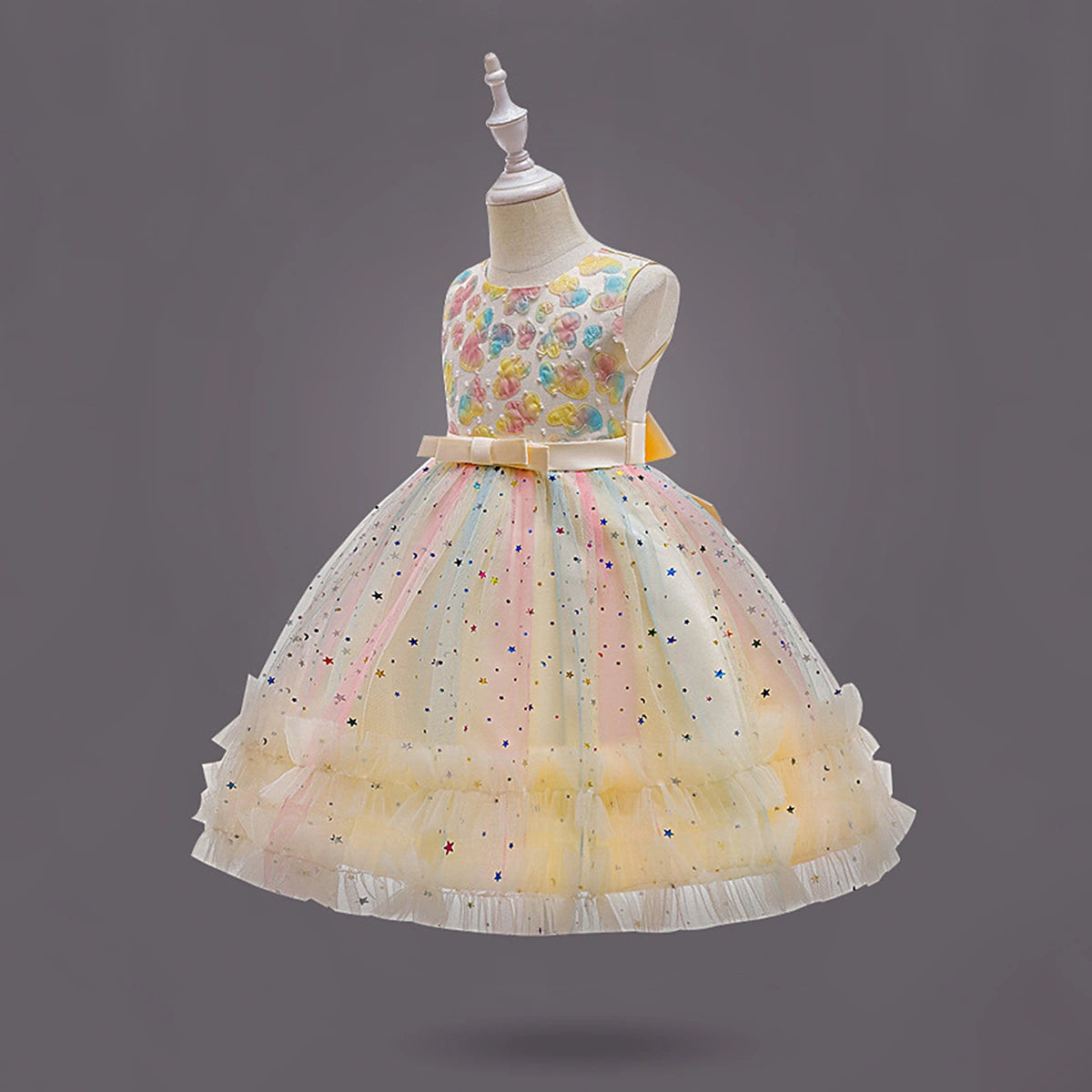 Girls Yellow Heart Applique Fit & Flare Party Wear Dress Party Dresses