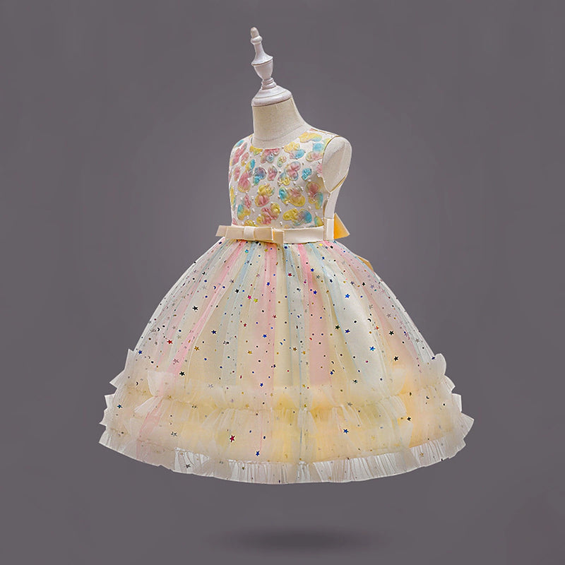 Girls Yellow Heart Applique Fit & Flare Party Wear Dress Party Dresses