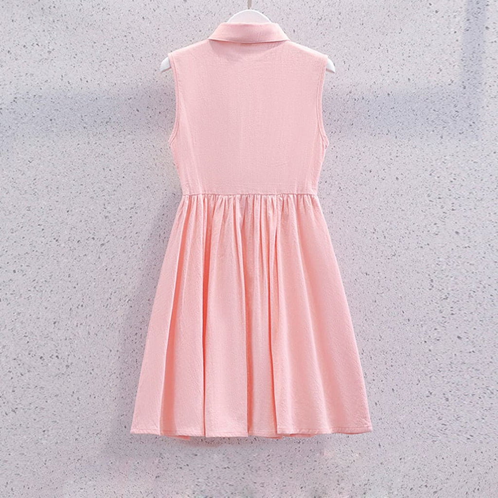 Girls Sleeveless Shirt Collar Fit & Flare Dress Casual Dresses   