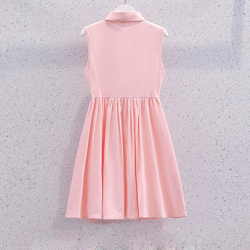Girls Sleeveless Shirt Collar Fit & Flare Dress Casual Dresses   