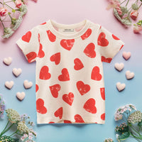 Girls Heart Print Short Sleeves T-shirt Tshirts Apricot 1-2 Y 