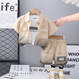 Boys Brown Ombre Dyed Short Sleeve Shirt With T-Shirt And Shorts Set