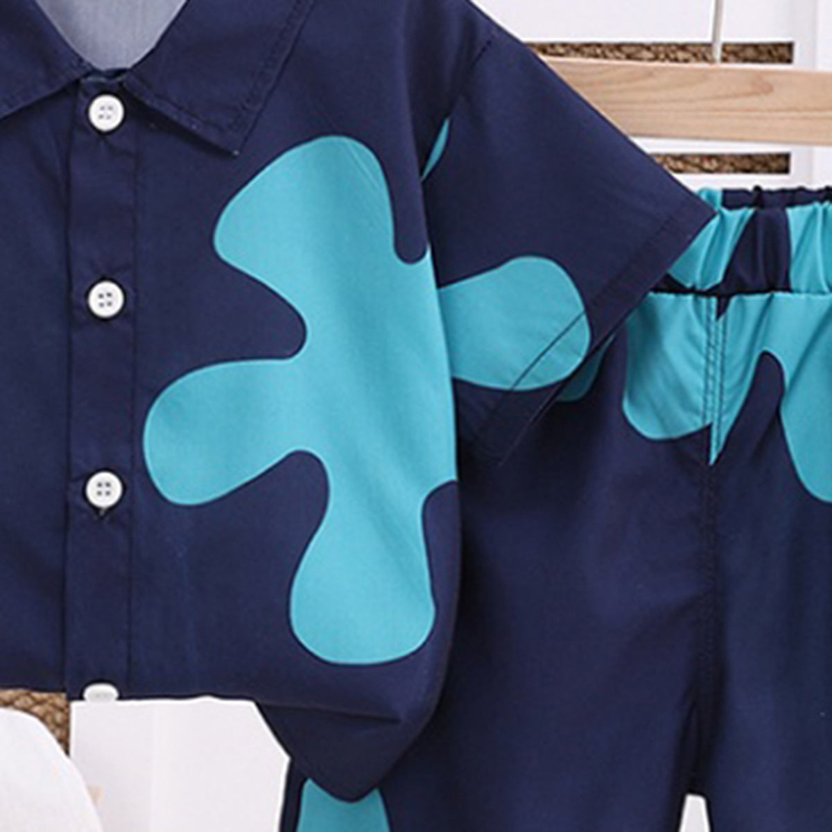 Boys Navy Blue Printed Short Sleeve Shirt With Shorts Set 2 pc. Sets