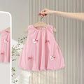 Girls Pink Kitty Applique Balloon Dress Casual Dresses Pink 1-2 Y