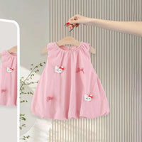 Girls Pink Kitty Applique Balloon Dress Casual Dresses Pink 1-2 Y