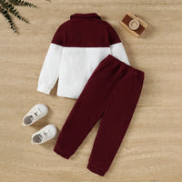Boys Maroon Corduroy Shirt With Pant Sets Sets
