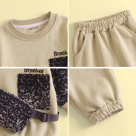 Boys Sea Green Typographic Sweatshirt With Joggers Sets Sets