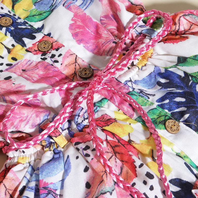 Girls Pink Floral Printed Sleeveless Shirt Dress Casual Dresses