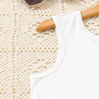 Girls White Sleeveless Tank Top with Leaf Printed Wide Leg Pants Sets Sets