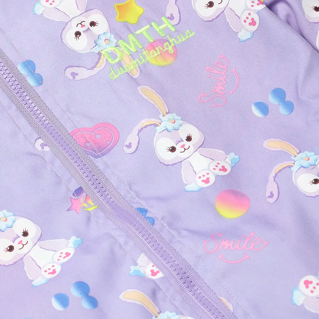 Girls Purple Rabbit Cartoon Printed Hooded Zipper Jacket Coats & Jackets