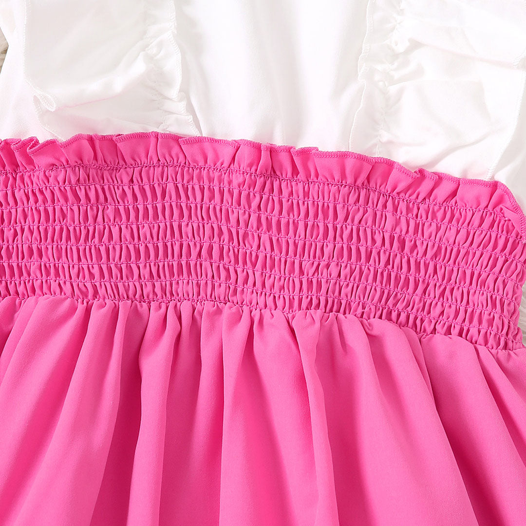 Girls Pink Short Sleeve Square Neck Fit & Flare Dress Casual Dresses