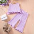 Girls Purple Textured Sleeveless Top & Pants With Ruffle Hem Co-ord Sets Sets Purple 1-2 Y