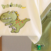 Boys Green Dinosaur Printed T-Shirt With Shorts Sets Sets