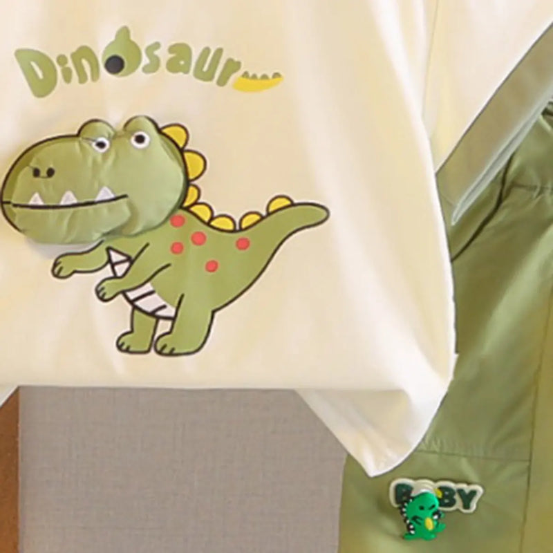 Boys Green Dinosaur Printed T-Shirt With Shorts Sets Sets