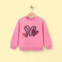 Girls Pink Heart Print Long Sleeve Sweatshirt Sweatshirts & Hoodies Pink 2-3 Y