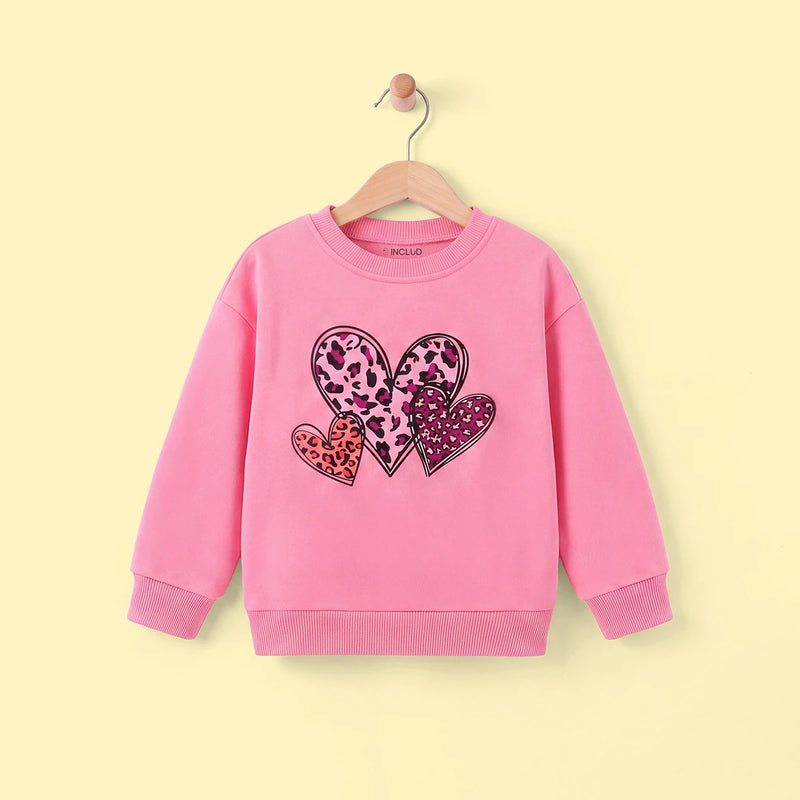 Girls Pink Heart Print Long Sleeve Sweatshirt Sweatshirts & Hoodies Pink 2-3 Y