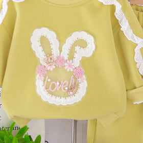 Girls Green Rabbit Applique Sweatshirt With Pants Set 2 pc. Sets