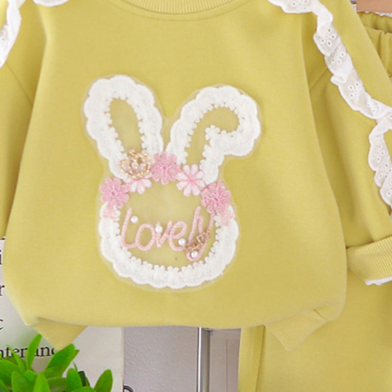 Girls Green Rabbit Applique Sweatshirt With Pants Set 2 pc. Sets