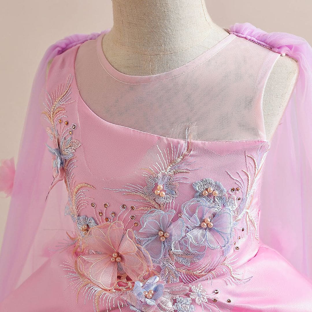 Girls Flower Applique Party Wear Gown Party Dresses   