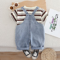 Boys Brown Striped T-Shirt with Denim Dungaree Set Sets