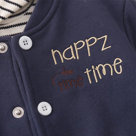 Boys Navy Blue Typographic Jacket With Hooded Sweatshirt & Joggers Sets Sets