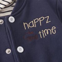 Boys Navy Blue Typographic Jacket With Hooded Sweatshirt & Joggers Sets Sets