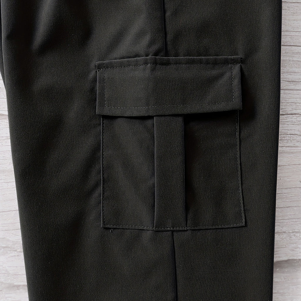 Boys Black Solid Elasticated Bottom Cargo Trouser Cargo Pants