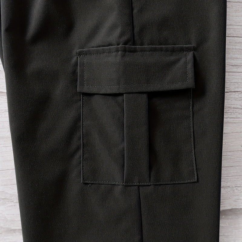 Boys Black Solid Elasticated Bottom Cargo Trouser Cargo Pants