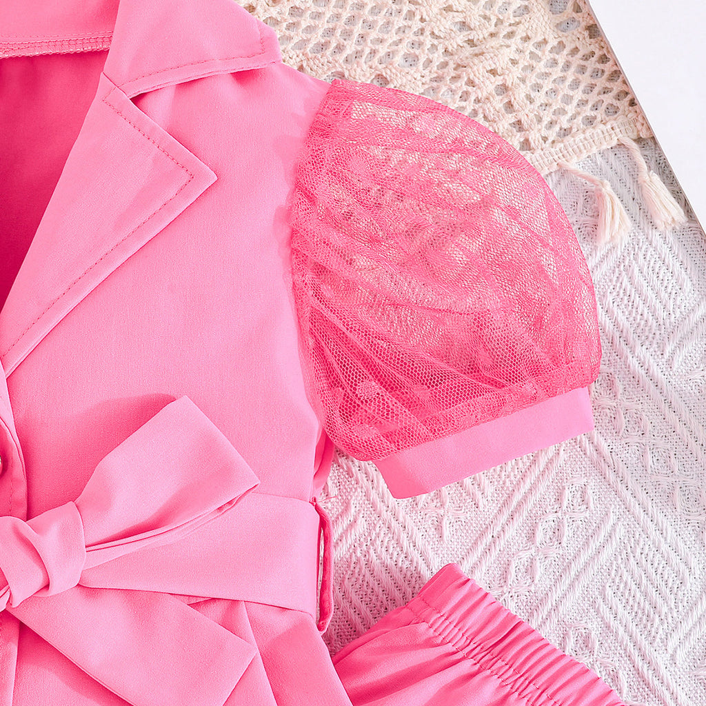 Girls Fuchsia Puff Sleeves Summer Blazer With Trouser Set 2 pc. Sets