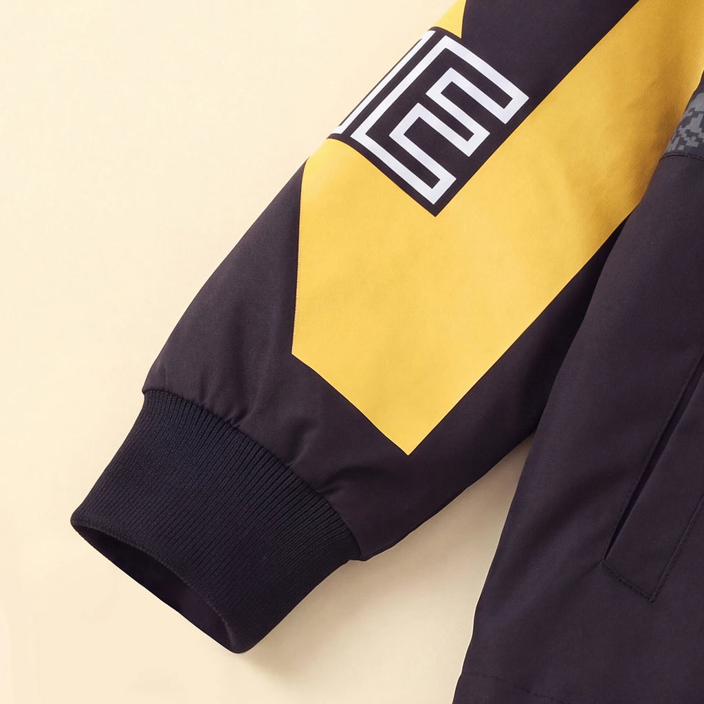 Boys Yellow Letter Printed Front Open Trendy Hooded Jacket Coats & Jackets
