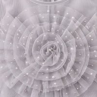 Girls Light Grey Floral Applique Party Gown Party Dresses