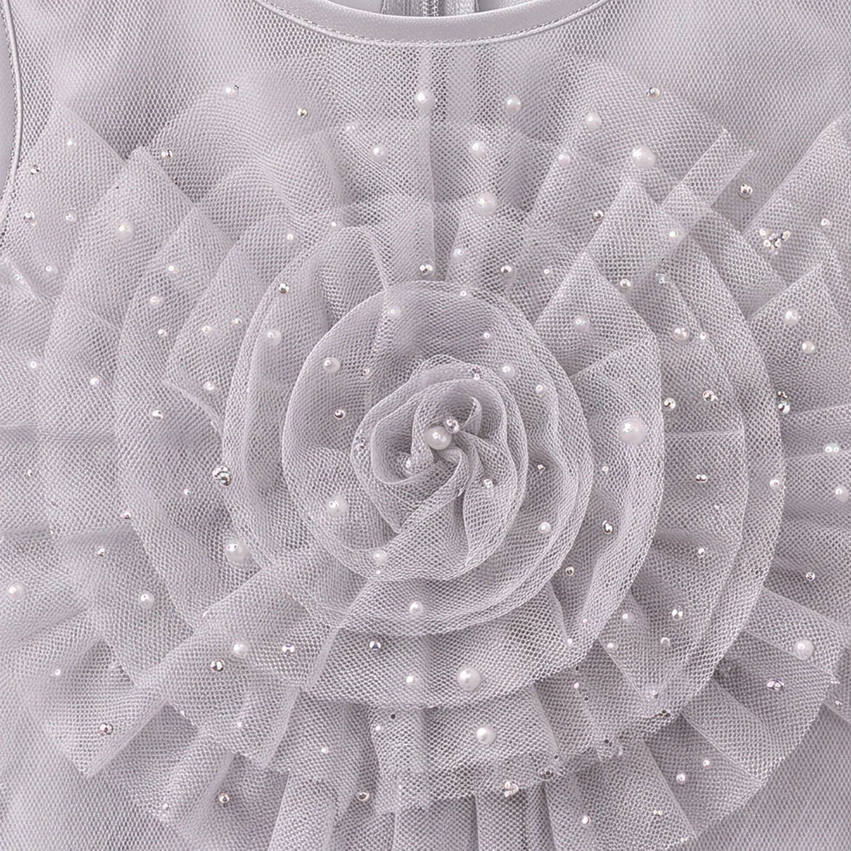 Girls Light Grey Floral Applique Party Gown Party Dresses