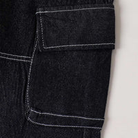 Boys Black Solid Cargo Jeans With Elasticated Waistband Cargo Pants