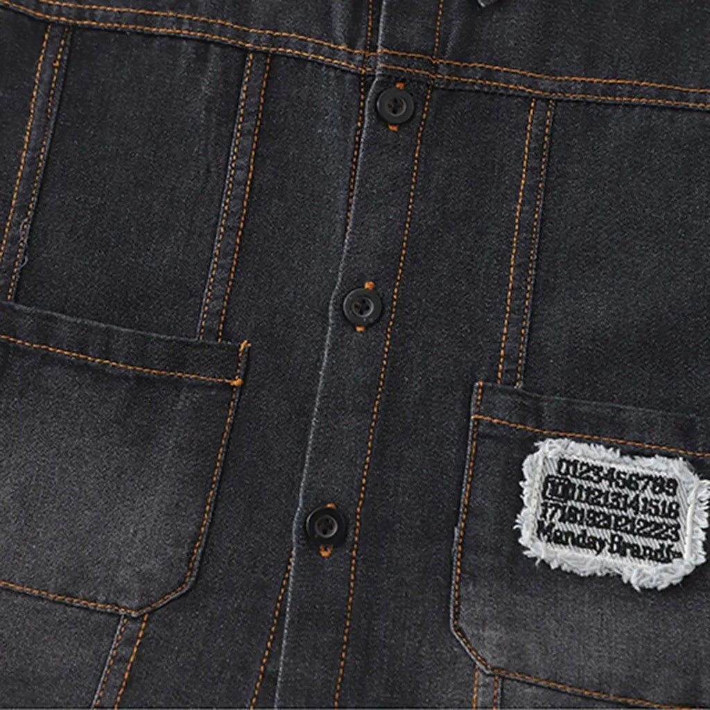 Boys Black Denim Shirt & Shorts With Printed T-Shirt Sets Sets