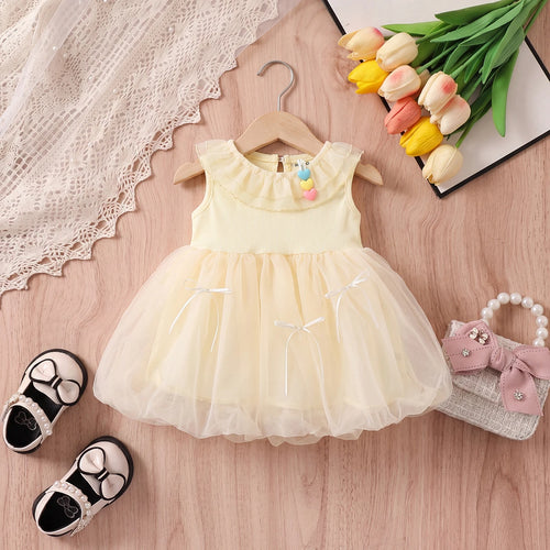 Girls Cream Sleeveless Textured Balloon Dress Casual Dresses Cream 1-2 Y