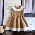 Girls Brown Sleeveless Fit & Flare Dress With Lace Hem Casual Dresses Brown 1-2 Y