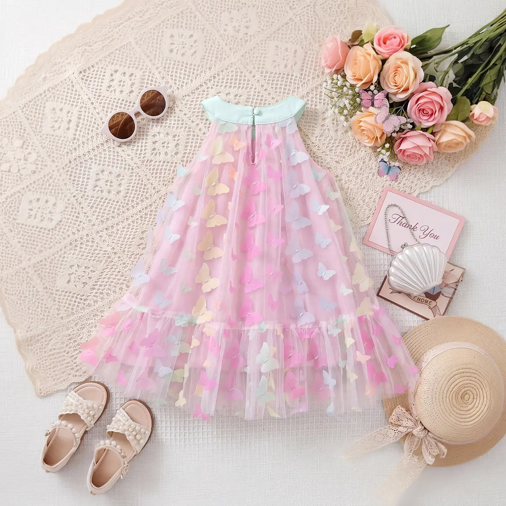 Girls Light Pink Butterfly Applique Sleeveless A-line Party Dress Party Dresses
