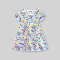 Girls Short Sleeve Rainbow Printed Dress Casual Dresses   
