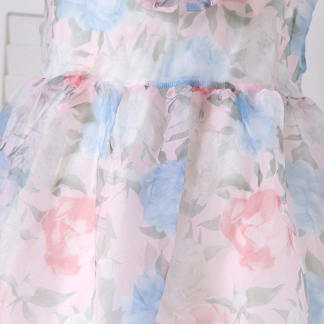 Girls Multicolor Puff Sleeve Floral Print Fit & Flare Dress Casual Dresses