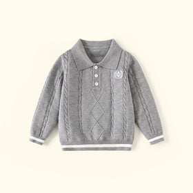 Boys Grey Long Sleeve Cable Knit Polo Sweater Sweaters & Cardigans Grey 2-3 Y