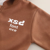Boys Brown Typographic Printed Hooded Sweatshirt With Sleeveless Jacket & Joggers Set Sets